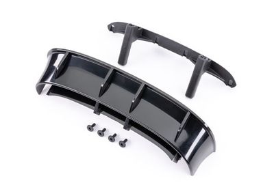 TRA7413X, Traxxas Wing, Ford Fiesta ST Rally (black)/ body posts, rear/ 3x8mm FCS (4) (fits #7412 series bodies)