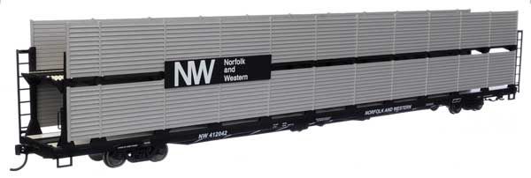 910-8123, WalthersMainline - 89&#39; Flatcar w/Bi-Level Shielded Auto Rack - Ready to Run - HO scale