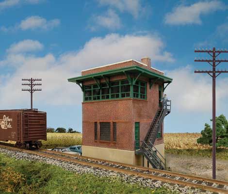 933-3554, Walthers Cornerstone - Pennsylvania Railroad Brick Interlocking Tower w/Flat Roof - HO scale