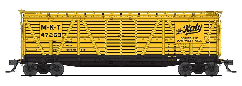BLI-5883, Broadway Limited Imports HO 5883 Stock Car with Hog Sounds, Missouri-Kansas-Texas (Katy Logo) #47358