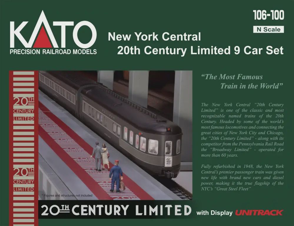 KAT106100, Kato (N Scale) 20th Century Limited 9-Car Set - New York Central