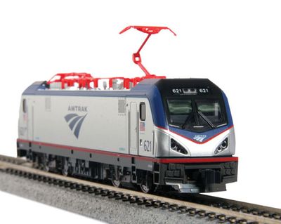 KAT1373001DCC, Kato USA - Siemens ACS-64 Electric - DCC -- Amtrak #600 &quot;David L. Gunn&quot; (silver, blue, red; Travelscape Logo) - N scale