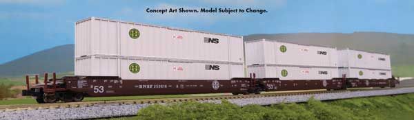 KAT1066185, Kato USA - Gunderson MAXI-IV 3-Unit Well Car with 6 53&#39; Containers - Ready to Run - N scale