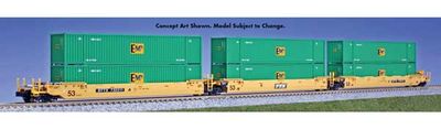 KAT1066187, Kato USA - Gunderson MAXI-IV 3-Unit Well Car with 6 53&#39; Containers - Ready to Run - N scale