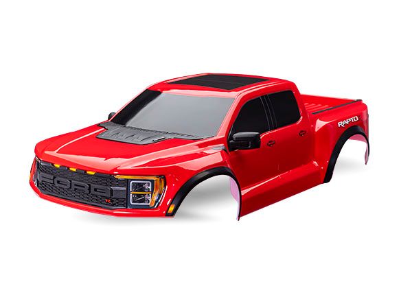 Traxxas Body, Ford Raptor R, complete (red) (includes grille, tailgate trim, side mirrors, decals, &amp; clipless mounting) (requires #10124 &amp; 10125 body mounts)