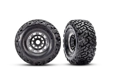 Traxxas Tires &amp; wheels, assembled, glued, left (1), right (1) (black with satin beadlock wheels, Maxx Slash belted tires, foam inserts) (17mm splined) (TSM rated)