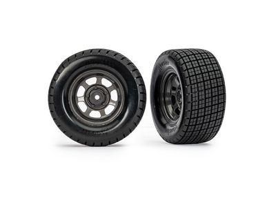 TRA10474X, Traxxas Dirt Oval Gray Rear Wheels w/ Hoosier Tires (2)