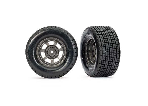 TRA10473X, Traxxas Dirt Oval Gray Front Wheels w/ Hoosier Tires (2)