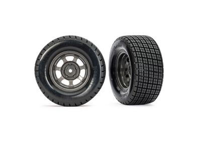 TRA10473X, Traxxas Dirt Oval Gray Front Wheels w/ Hoosier Tires (2)