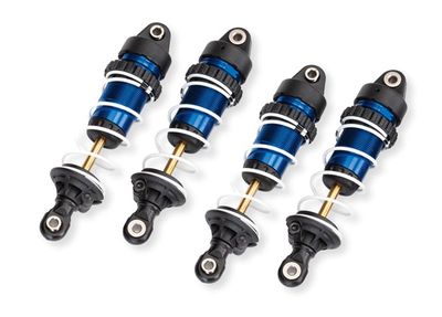 TRA10765-BLUE, Traxxas Mini Maxx Shocks, GTR long, blue-anodized (assembled with springs) (4)