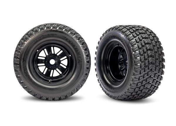 Traxxas Tires &amp; wheels, assembled, glued (Pro ScaleÔøΩ Sand Car Race black wheels, GravixÔøΩ tires, foam inserts) (rear) (1 left, 1 right)