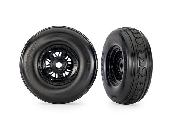Traxxas Tires &amp; wheels, assembled, glued (Pro ScaleÔøΩ Sand Car black wheels, dual profile tires (3.2" outer, 4.9" inner), foam inserts) (front) (1 left, 1 right)