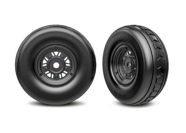 Traxxas Tires &amp; wheels, assembled, glued (Pro ScaleÔøΩ Sand Car black chrome wheels, dual profile tires (3.2" outer, 4.9" inner), foam inserts) (front) (1 left, 1 right)