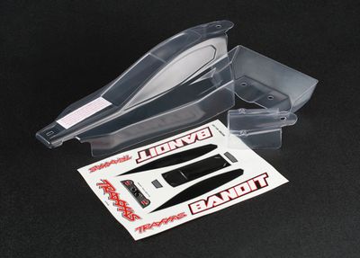 Traxxas Body, Bandit (front &amp; rear) (clear, requires painting)/ window, lights, grille decal sheet
