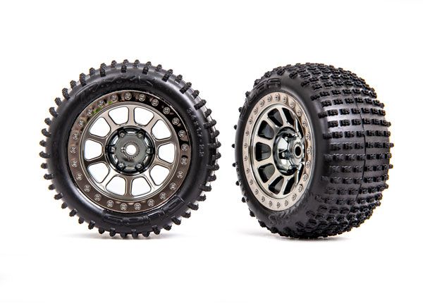 Traxxas Tires &amp; wheels, assembled (2.2&quot; black chrome wheels, AliasÔøΩ 2.2&quot; tires) (2) (BanditÔøΩ rear, medium compound with foam inserts)