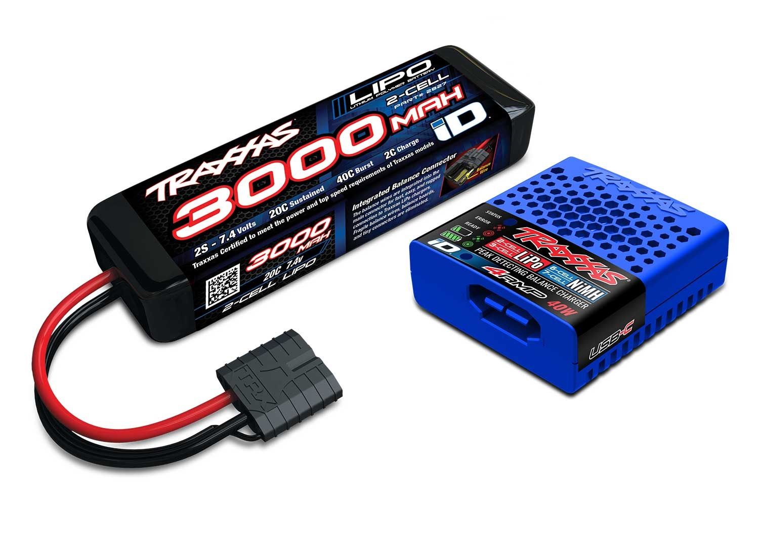 TRA2985-2S, Traxxas 2S Battery/Charger Completer Pack w/One Power Cell 3000mAh 7.4V LiPo Battery