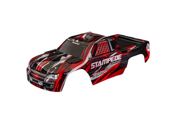 Traxxas Body, Stampede (also fits Stampede VXL), red (painted, decals applied) (assembled with front &amp; rear body mounts for clipless mounting)