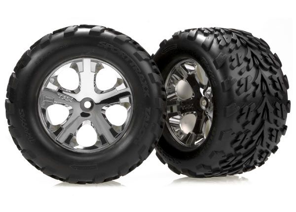 TRA3668, Traxxas Talon Rear Tires w/All-Star Wheels (2) (Chrome)