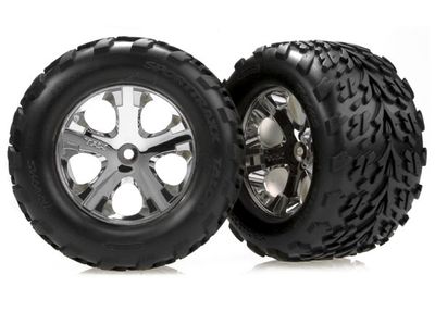 TRA3668, Traxxas Talon Rear Tires w/All-Star Wheels (2) (Chrome)