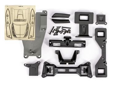 TRA3734R, Traxxas Chassis &amp; body conversion kit, Rustler (includes front &amp; rear body mounts, latches, hardware) (for clipless mounting)