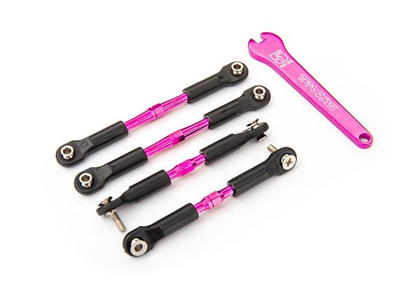 Traxxas Turnbuckles, aluminum (pink-anodized), camber links, front, 39mm (2), rear, 49mm (2) (assembled w/rod ends &amp; hollow balls)/ wrench