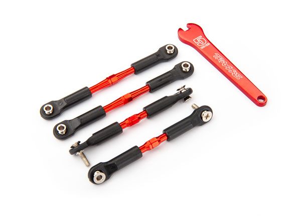 Traxxas Turnbuckles, aluminum (red-anodized), camber links, front, 39mm (2), rear, 49mm (2) (assembled w/ rod ends &amp; hollow balls)/wrench