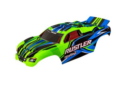 Traxxas Body, RustlerÔøΩ (also fits RustlerÔøΩ VXL), green (painted, decals applied) (assembled with front &amp; rear body mounts for clipless mounting)