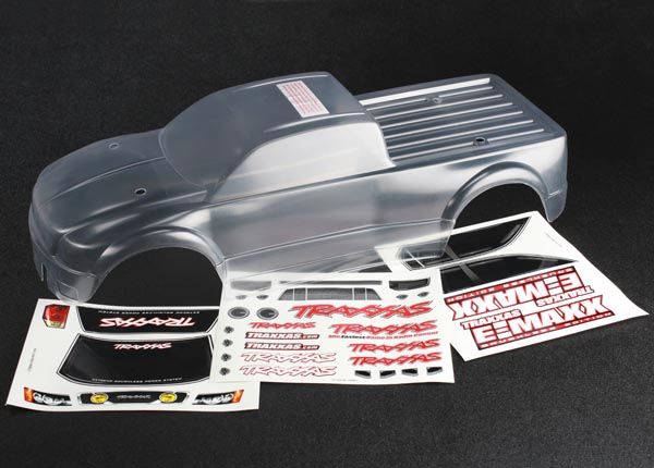 Traxxas Body, E-MaxxÔøΩ Brushless (clear, requires painting)/ decal sheet
