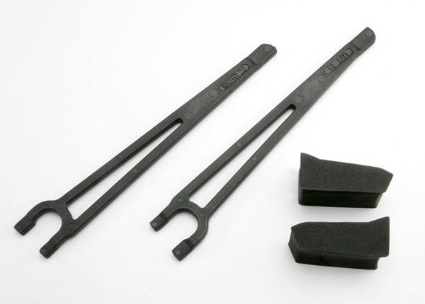 Traxxas Hold downs, battery, left &amp; right (2)/ foam spacers (2) (fits standard battery packs)
