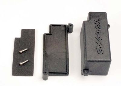 Traxxas Box, battery (black)/ adhesive foam chassis pad/charge jack plug (rubber)