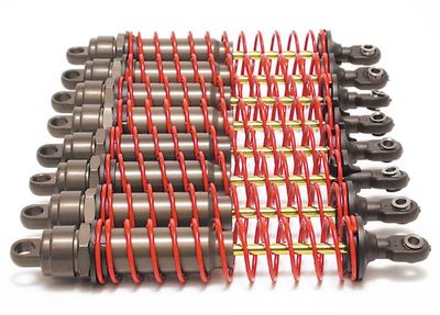 Traxxas Big Bore shocks (xx-long) (hard-anodized &amp; PTFE-coated T6 aluminum) (assembled) w/ red springs, TiN shafts (8 pack)