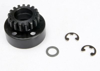 TRA5217, Traxxas Clutch bell (17-tooth)/ 5x8x0.5mm fiber washer (2)/ 5mm e-clip (2) (requires 5x11x4mm ball bearings part #4611) (1.0 metric pitch)