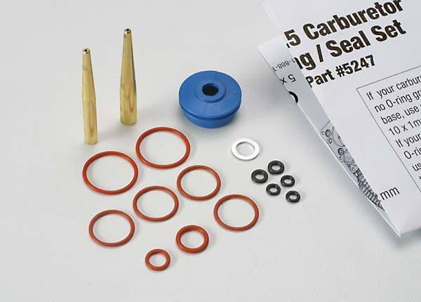 Traxxas O-ring and seal set, carburetor/ O-rings: 2x1mm (3), 10x1mm (4), 2.5x1.15mm (2), 6.2x1.2mm (1)/ 5x.9mm O-ring installation tool/ 5.3x7.8x.6mm crush washer (2)/ carburetor dust boot (1) (TRXÔøΩ