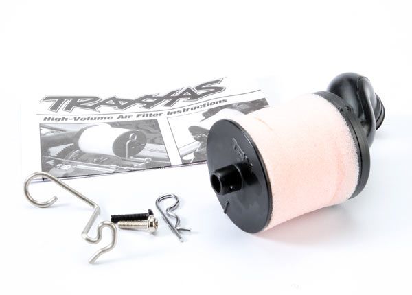 TRA5267, Traxxas Air filter body (high-volume)/ filter support/ cap/ foam filter, pre-filter/ filter base (angled)/wire mount/hardware (1 each) (Fits Maxx trucks)