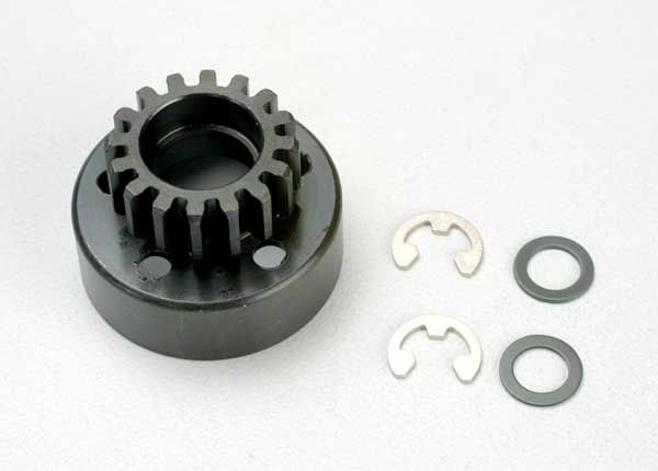 Traxxas Clutch bell (16-tooth)/ 5x8x0.5mm fiber washer (2)/ 5mm e-clip (2) (requires 5x11x4mm ball bearings part #4611)