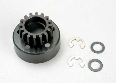 Traxxas Clutch bell (16-tooth)/ 5x8x0.5mm fiber washer (2)/ 5mm e-clip (2) (requires 5x11x4mm ball bearings part #4611)