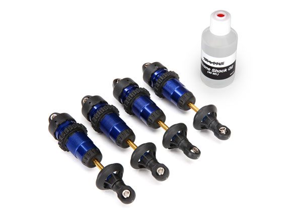TRA5460A, Traxxas Shocks, GTR aluminum, blue-anodized bodies with TiN shafts (fully assembled w/o springs) (4)