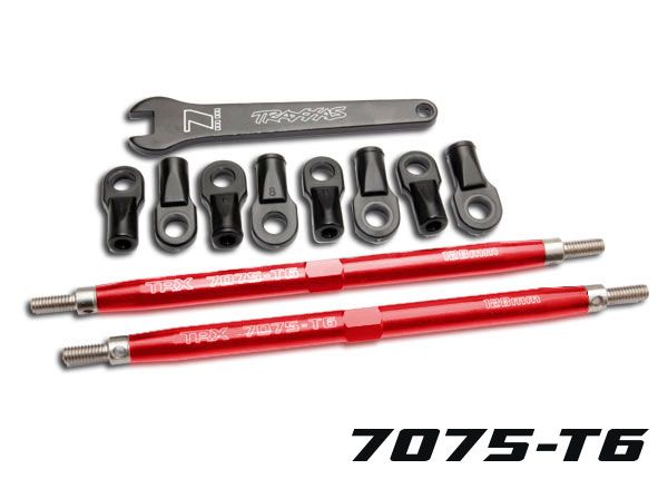 Traxxas Toe links, Revo (Tubes red-anodized, 7075-T6 aluminum, stronger than titanium) (128mm, fits front or rear) (2)/ rod ends, rear (4)/ rod ends, front (4)/ aluminum wrench (1)