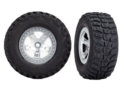 Traxxas Tire &amp; wheel assy, glued (SCT satin chrome, beadlock style wheels, Kumho tires, foam inserts) (2) (4WD front/rear, 2WD rear only)