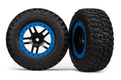 TRA5883A, Traxxas BFGoodrich KM2 Tire w/Split-Spoke Rear Wheel (2) (Black/Blue) (Standard)