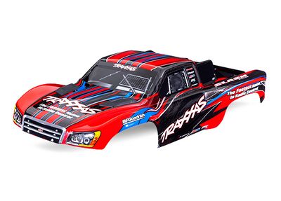 Traxxas Body, Slash 2WD (also fits Slash VXL &amp; Slash 4X4), red (painted, decals applied) (assembled with front &amp; rear latches for clipless mounting)