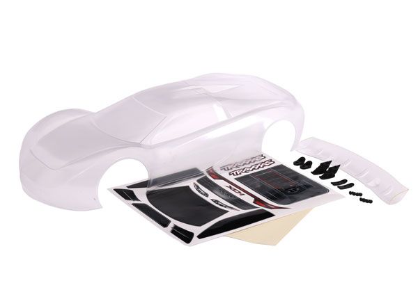 TRA6413, Traxxas Body, XO-1 (clear, requires painting) / wing/ wing washers (left &amp; right)/ wing mounts (2)/ washers (2)/ 4x10mm BCS (4)/ 4x12mm BCS (4)/ decals