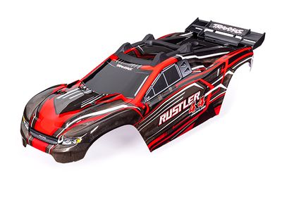 TRA6740-RED, Traxxas Body, Rustler 4X4, red (painted, decals applied) (assembled with front &amp; rear body mounts and rear body support for clipless mounting)