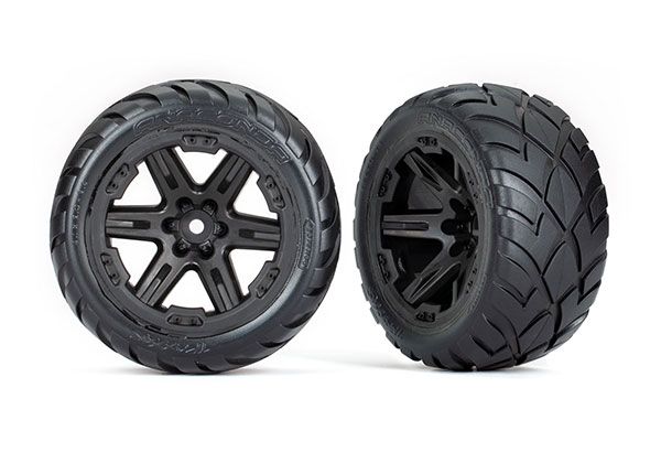 Traxxas Tires &amp; wheels, assembled, glued (2.8") (RXT black wheels, Anaconda tires, foam inserts) (4WD electric front/rear, 2WD electric front only) (2) (TSM rated)