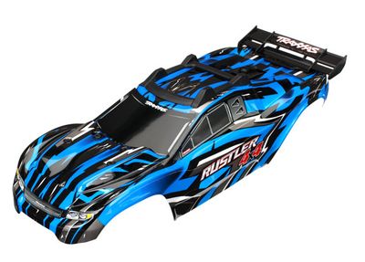 Traxxas Body, Rustler 4X4, blue (painted, decals applied) (assembled with front &amp; rear body mounts and rear body support for clipless mounting)-1