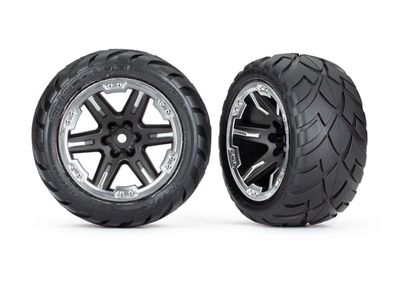 Traxxas Tires & wheels, assembled, glued (2.8") (RXT black & chrome wheels, Anaconda tires, foam inserts) (4WD electric front/rear, 2WD electric front only) (2) (TSM rated) Traxxas Tires & wheels, assembled, glued (2.8") (RXT black & chrome wheels, Anaconda tires, foam inserts) (4WD electric front/rear, 2WD electric front only) (2) (TSM rated)
