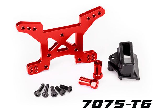 Traxxas Shock tower, front, 7075-T6 aluminum (red-anodized) (1)/ body mount bracket (1)