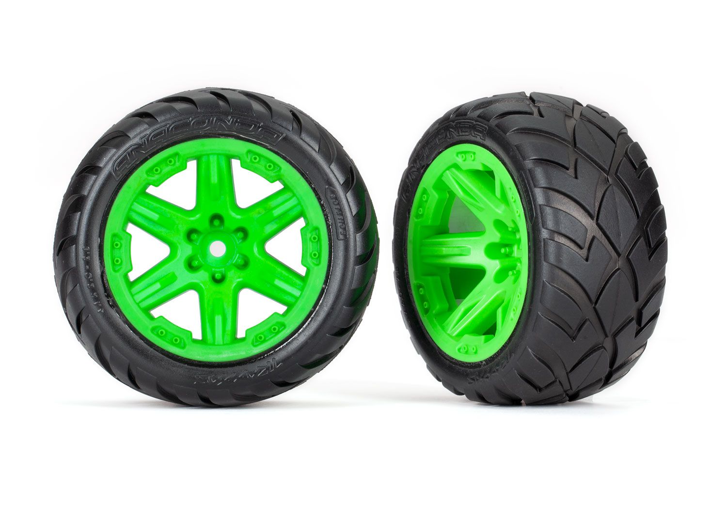 Traxxas Tires &amp; wheels, assembled, glued (2.8&quot;) (RXT green wheels, Anaconda tires, foam inserts) (4WD electric front/rear, 2WD electric front only) (2) (TSM rated)