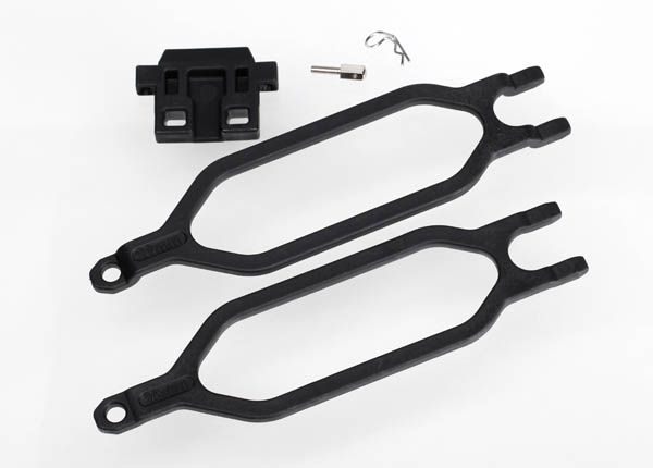 TRA6727, Traxxas Hold down, battery (2)/ hold down retainer/ battery post/ angled body clip