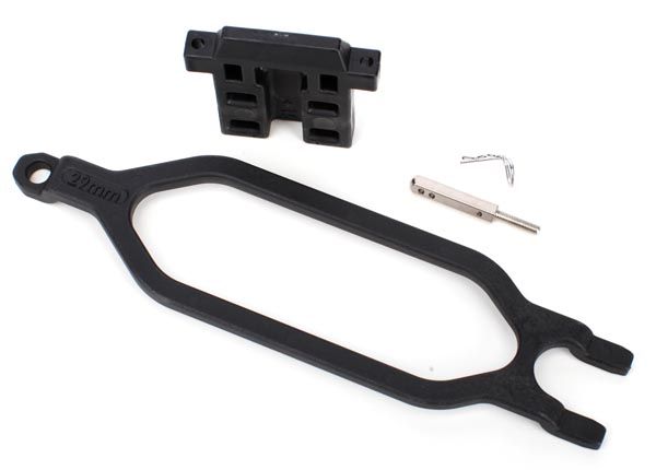 TRA6727X, Traxxas Hold down, battery/ hold down retainer/ battery post/ angled body clip (allows for installation of taller, multi-cell batteries)